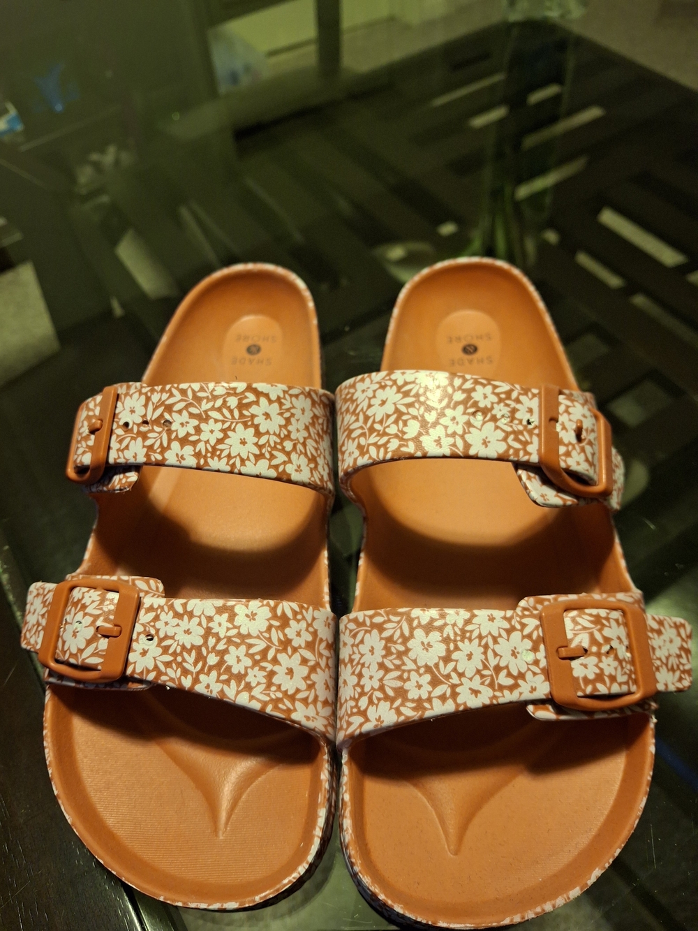 Shade & Shore Orange Floral Double-Buckle Sandals